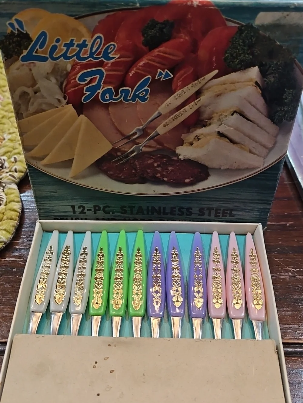 Little Fork‎ 12-Pc Stainless Steel Hors d'Oeuvre Fork Set - Pastel Handles 60s
